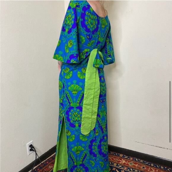Vintage Blue and Green Maxi Dress - Picture 2 of 8